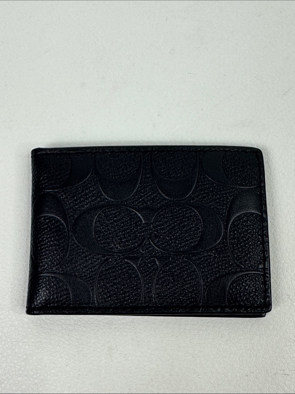Coach Black Embossed Signature Leather Card Holder Wallet Id Pocket New